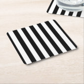 縦型ストライプ(白黒ストライプの) スクエアペーパーコースター (アングル)