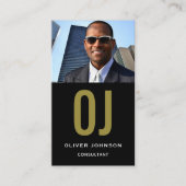 縦型ソーシャルメディアモノグラム白黒金ゴールド 名刺 (正面)