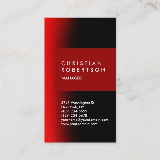 縦型トレンディーレッドモダン・ブラック・ビジネス・カード 名刺 (正面)