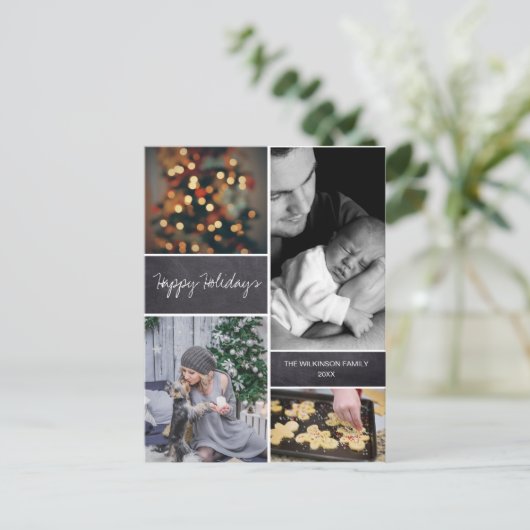 縦型パーソナライズされた家族写真コラージュ シーズンポストカード (スタンド正面)