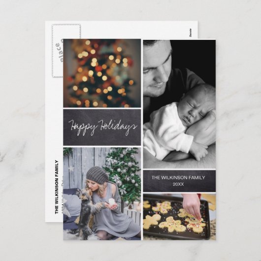 縦型パーソナライズされた家族写真コラージュ シーズンポストカード (正面/裏面)