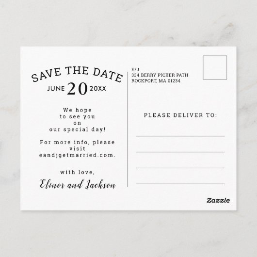 縦型フォトウェディング日付ポストカードの保存 ポストカード (裏面)