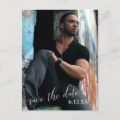 縦型フォトホワイト文字卒業日の保存 ポストカード (正面)