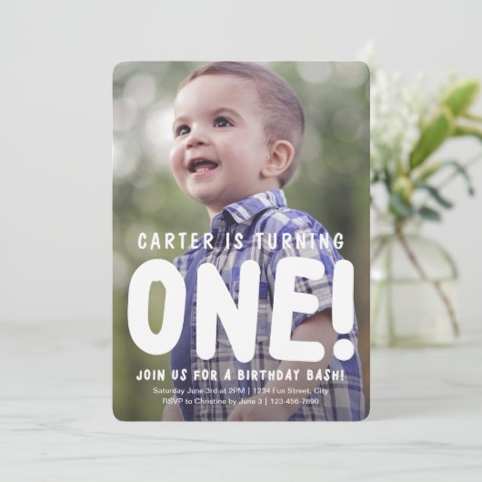 縦型フルフォトファースト誕生日招待状 招待状 (スタンド正面)