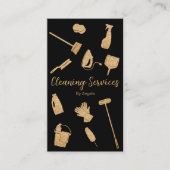 縦型ブラック金ゴールドメイド清掃サービスグリッター 名刺 (正面)