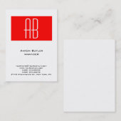 縦型プレーン白黒赤ストライプ線モノグラム 名刺 (正面/裏面)