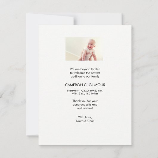 縦型ベビーシャワー出産発表写真 (裏面)