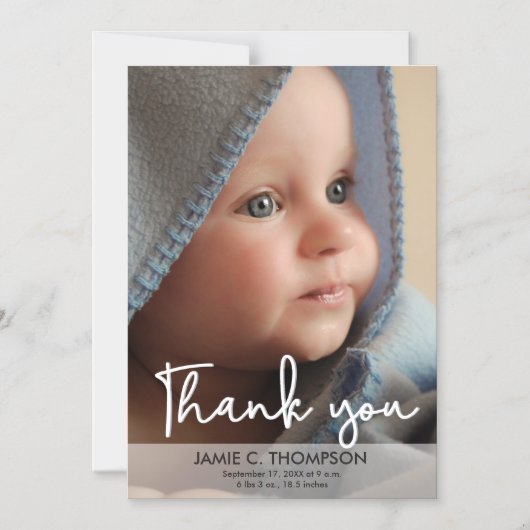 縦型ベビー写真の誕生のお知らせありがとう マグネット招待状 (正面)