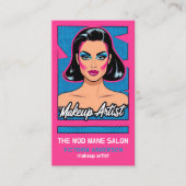 縦型ポップ・アートのアートネオンピンクブルーのメイクアップアーティスト 名刺 (正面)