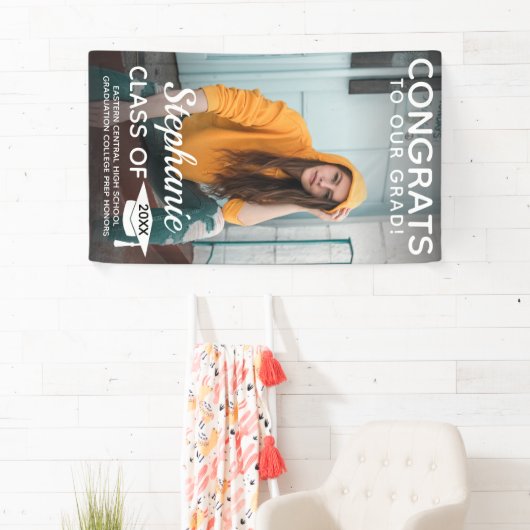 縦型モダンおめでとう大学院写真卒業禁止 横断幕 (インサイチュ)