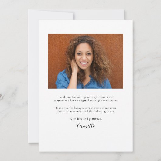 縦型モダンエレガント2枚の写真の卒業 サンキューカード (裏面)