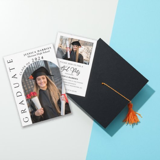 縦型モダン二写真卒業パーティー 招待状