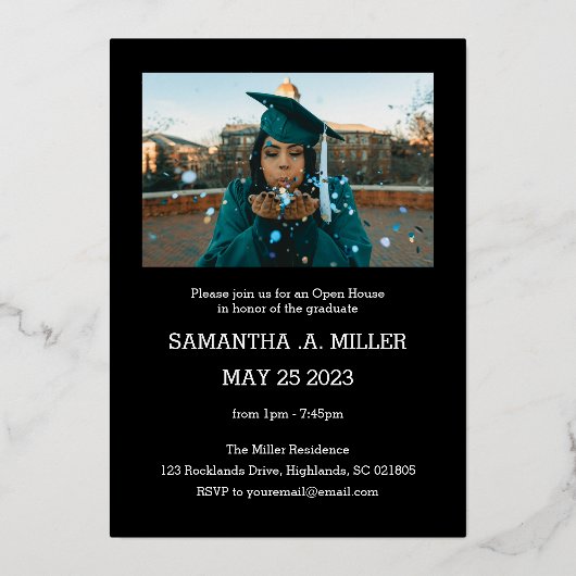 縦型モダン光卒業箔招待状 箔招待状 (裏面)