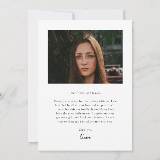 縦型モダン写真卒業サンキューカード (裏面)