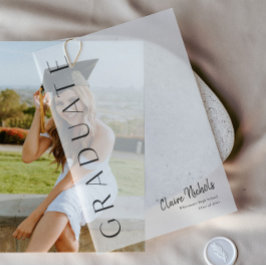 縦型モダン写真卒業 ベラム紙招待状