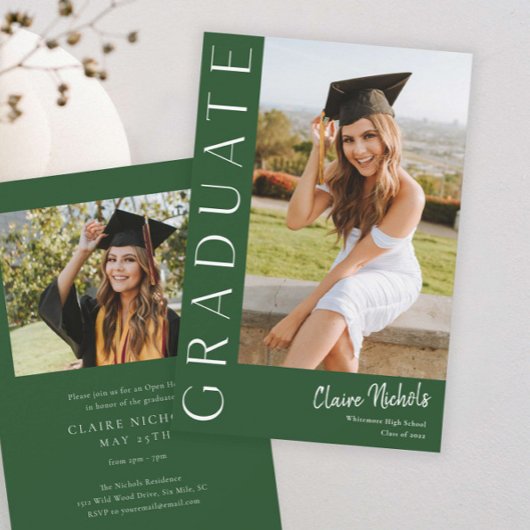 縦型モダン写真卒業 招待状