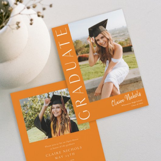 縦型モダン写真卒業 招待状