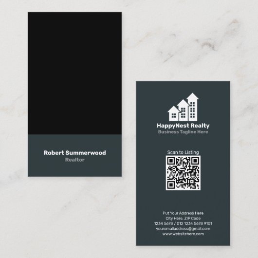 縦型モダン実在Estate Agent写真QRコード 名刺 (正面/裏面)