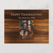 縦型モダン感謝祭ファミリーフォトウッド シーズンポストカード (正面)