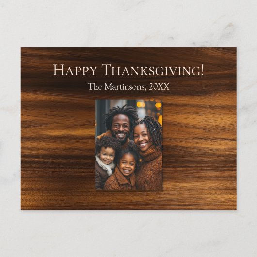 縦型モダン感謝祭ファミリーフォトウッド シーズンポストカード (正面)