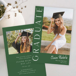 縦型モダン緑色写真卒業 招待状