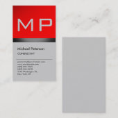 縦型モダン赤灰色モノグラム名刺 名刺 (正面/裏面)