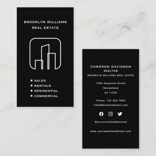 縦型不動産仲介業者実在不動産代理業者ソーシャルメディア 名刺 (正面/裏面)