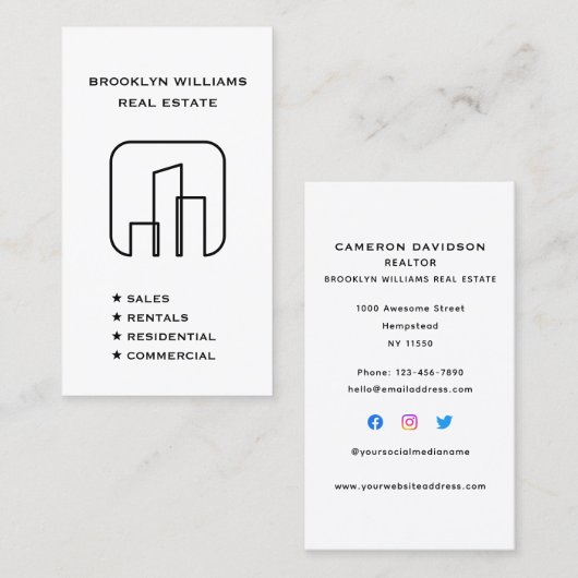 縦型実在不動産不動産仲介業者ソーシャルメディア 名刺 (正面/裏面)