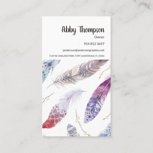 縦型水彩羽名刺 名刺 (裏面)