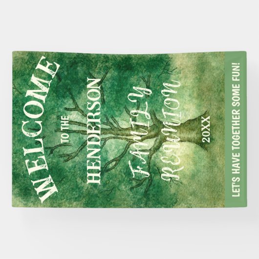 縦型水色オーク素朴ツリーファミリー懇親会 横断幕 (横)