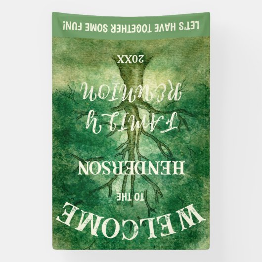 縦型水色オーク素朴ツリーファミリー懇親会 横断幕 (縦)