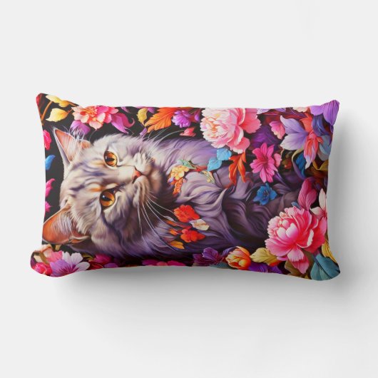 縦型猫をテーマにした猫好き ランバークッション (正面)