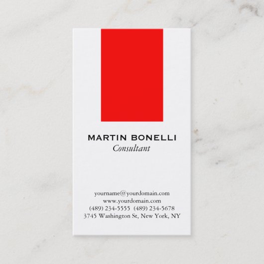 縦型白ストライプ赤ビジネス・カード 名刺 (正面)