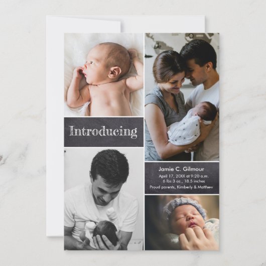 縦型紹介フォトコラージュベビー誕生 案内状 (正面)