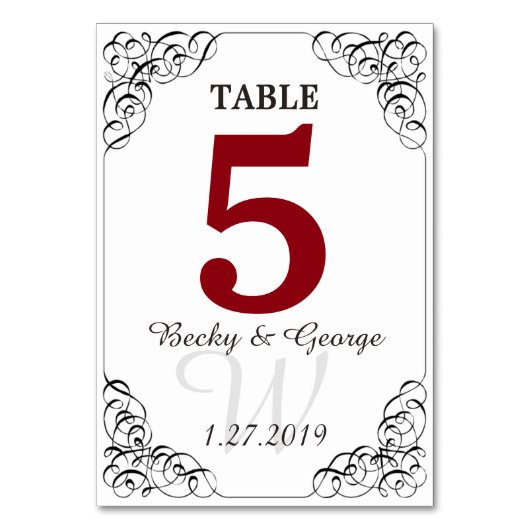 縦型赤と白テーブルカード テーブルナンバー (正面)