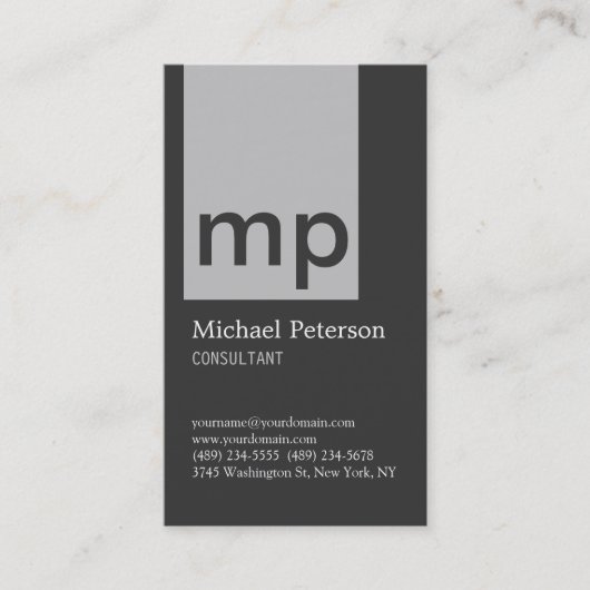 縦型銀グレーストライプモノグラム名刺 名刺 (正面)