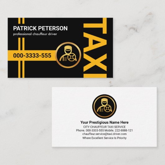 縦型黄色のタクシーの案内線 名刺 (正面/裏面)
