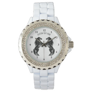 縦型黒い野生の馬 – テキスト/色を追加 腕時計