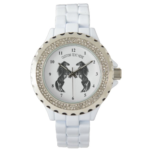 縦型黒い野生の馬 – テキスト/色を追加 腕時計 (正面)