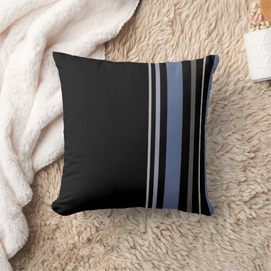 縦型黒数々の色のストライプ枕 クッション (ブランケット)