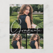 縦型4フォトブラック卒業パーティー招待状 ポストカード (正面)