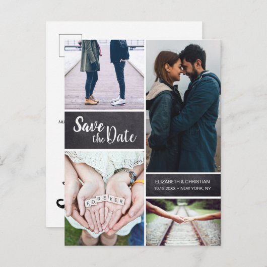 縦型 おふたりの写真を飾る カスタマイズ多写真 コラージュ 案内ポストカード (正面/裏面)