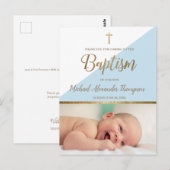 縦型 背面 青 赤ちゃん 男の子 洗礼写真 ポストカード (正面/裏面)