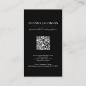 縦型QRコードブラックフローラエレガントプロフェッショナル 名刺 (裏面)
