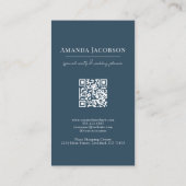 縦型QRコードブルーフローラエレガントプロフェッショナル 名刺 (裏面)
