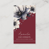 縦型QRコード赤フローラエレガントプロフェッショナル 名刺 (正面)