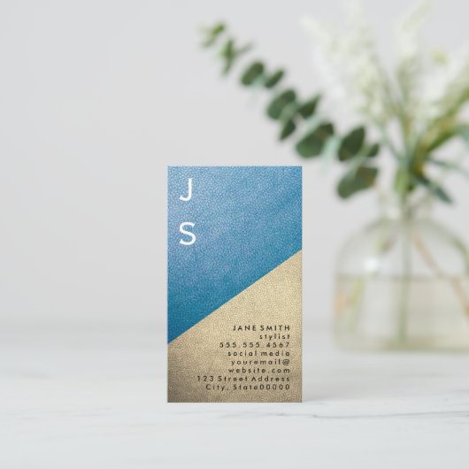 縦文字デザイン革カラーブロック 名刺 (スタンド正面)