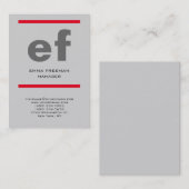 縦明モダンるい灰色の巨大なモノグラムの赤い線 名刺 (正面/裏面)