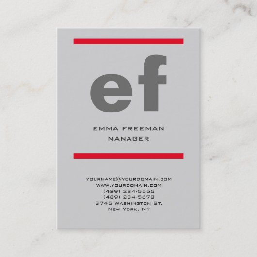 縦明モダンるい灰色の巨大なモノグラムの赤い線 名刺 (正面)
