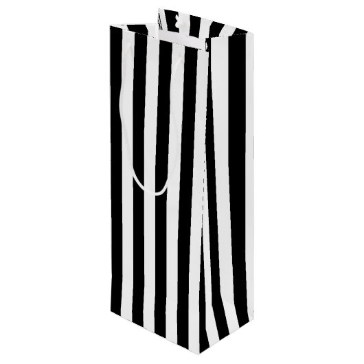 縦書きの白黒ストライプ ワインギフトバッグ (裏面アングル)
